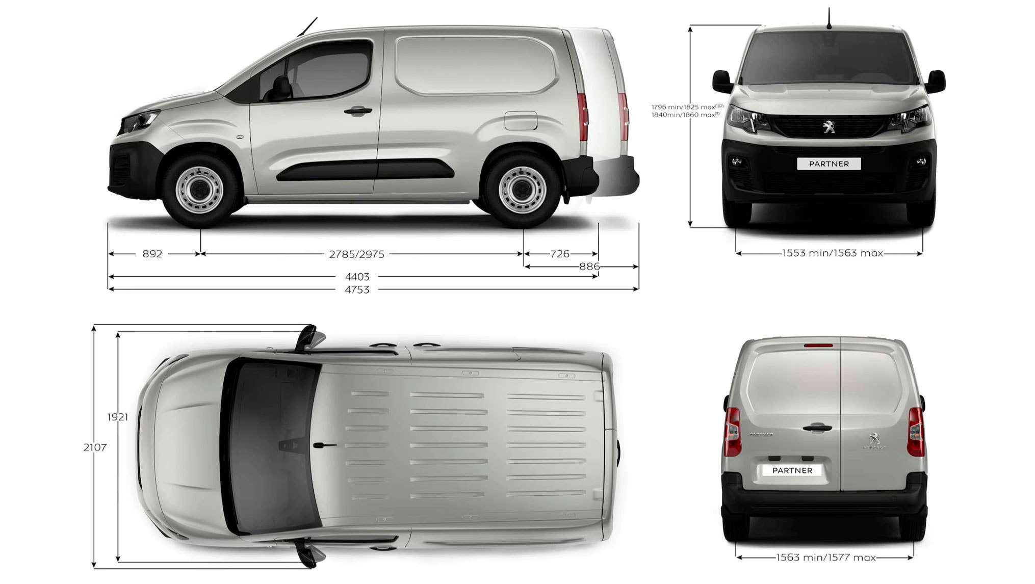 Зовнішні габарити Peugeot Partner